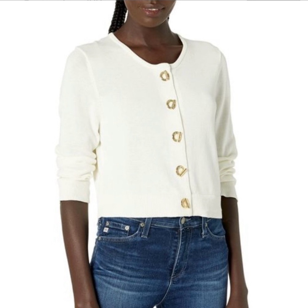 Calvin Klein Cropped Sweater Cardigan with Gold Buttons
